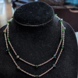 Cookie Lee Delicate Green Crystal Layered Necklace - Women Jewelry